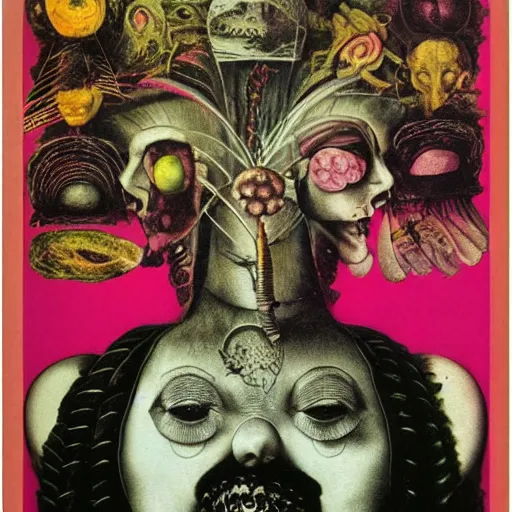 Image similar to post - punk new age album cover, asymmetrical design, dollar bank notes, capitalism, magic, apocalypse, psychedelic, black white pink, magic, giger h. r., giuseppe arcimboldo