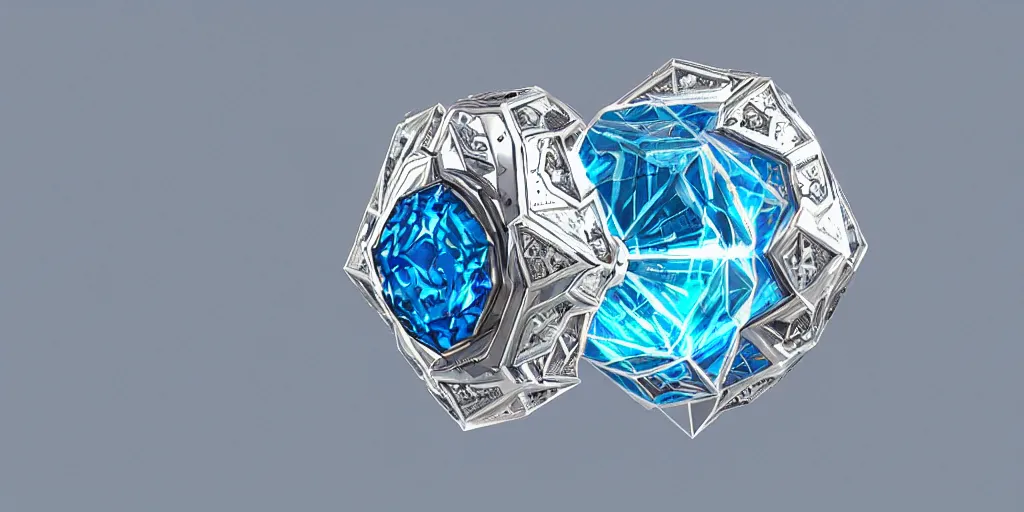 Prompt: stunning magic ring with a diamond, ice, blue, engraving, d & d, item, graphic, close - up, design, shimmer, artbook, page, detailed, trending on artstation, cgsociety, greg rutkowski and thomas kinkade and moebius