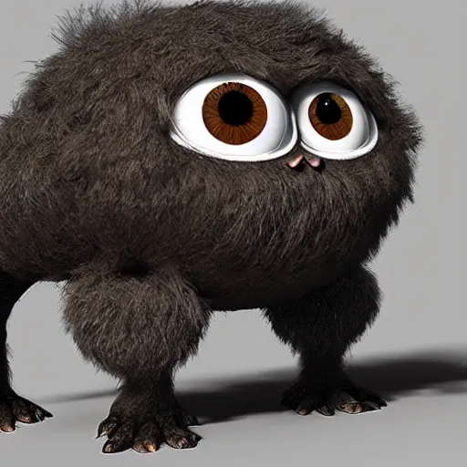 Prompt: small fluffy sad cute monster with big eyes, 3 d, photorealistic, ultra - details