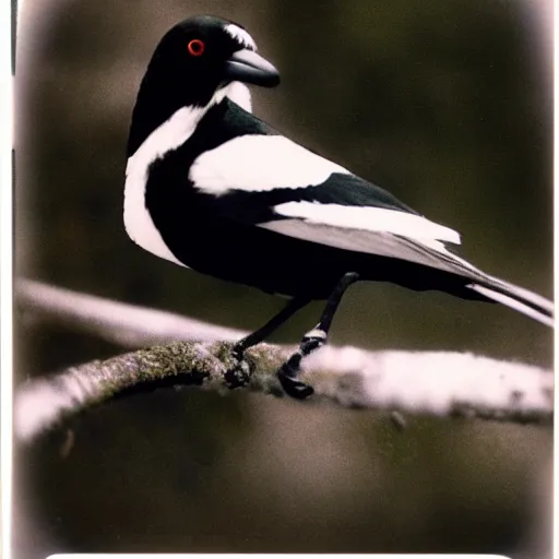 Image similar to magpie, beautiful polaroid photo, pinhole, color