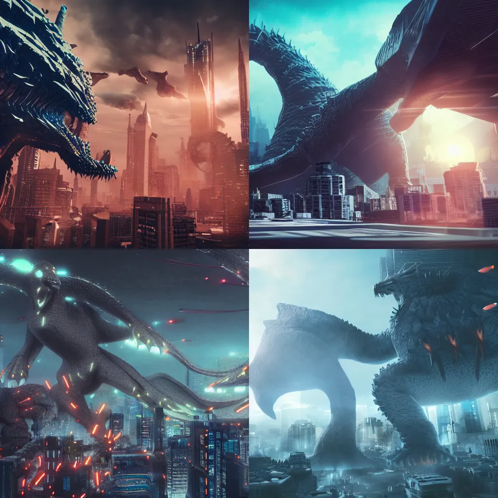 Prompt: kaiju battle, futuristic city, cinematic, detailed, octane render