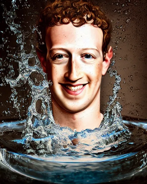 Image similar to mark zuckerberg wearing water as water made of water with the face of mark zuckberg, award winning stunning water photography, extremely detailed, artstation, 8 k, sensual lighting, incredible art, wlop, artgerm