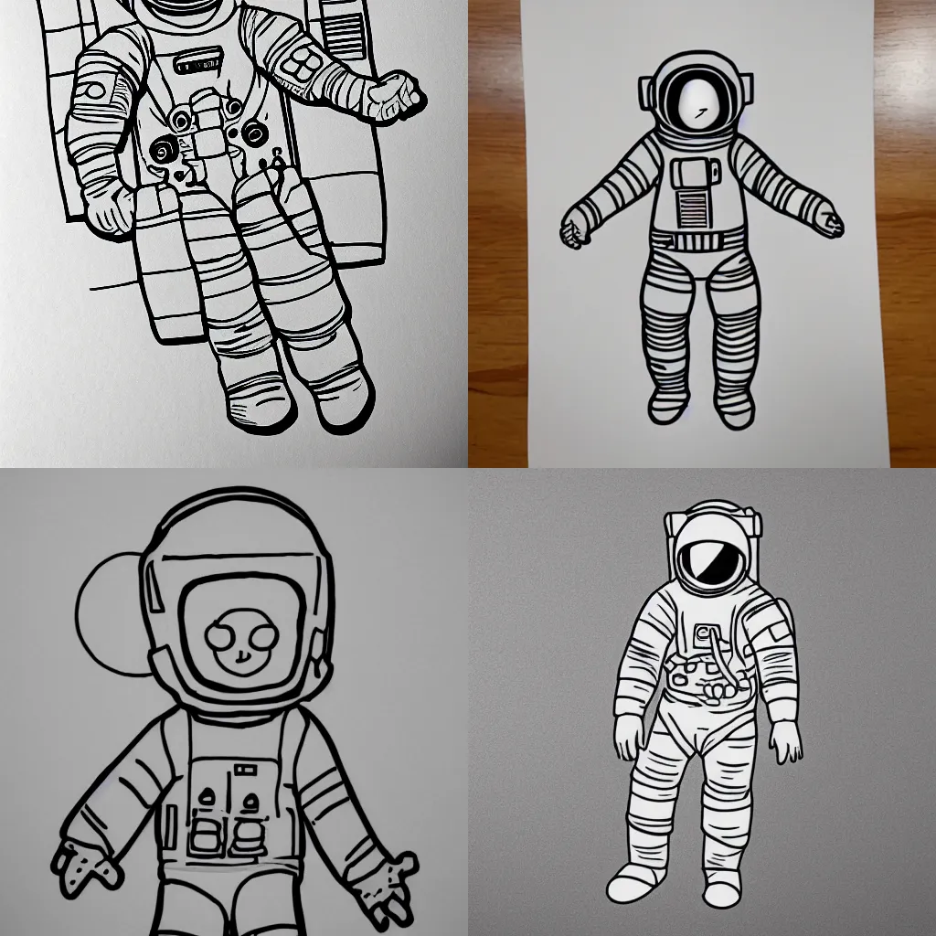 Prompt: astronaut, outlined hand drawn by a child