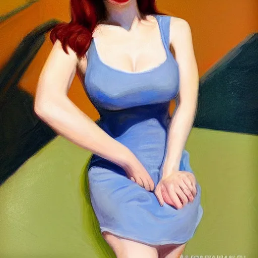 Prompt: Kaitlyn Michelle Siragusa, better known as Amouranth, full body portrait, by Edward Hopper