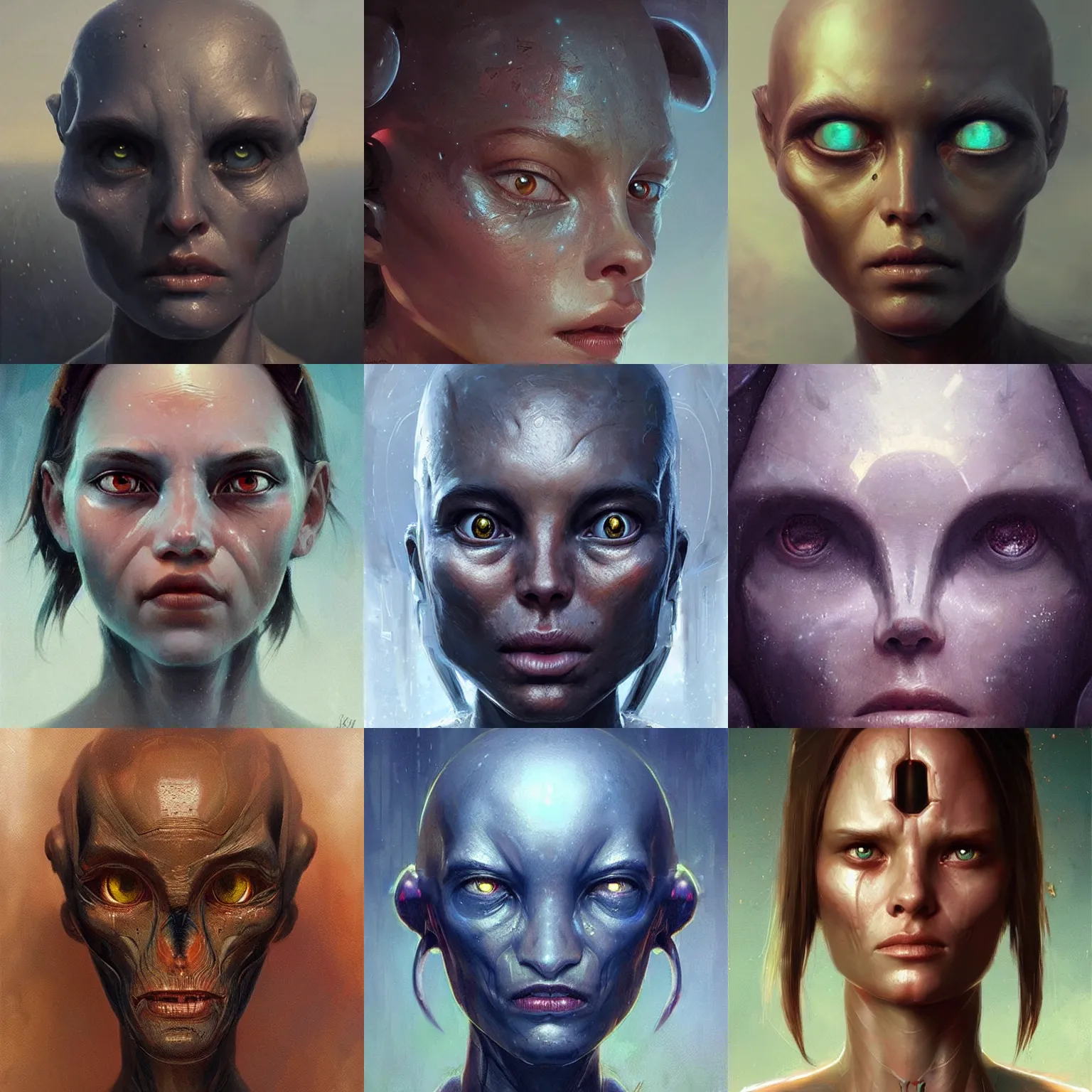 Prompt: an magical alien head, artificial intelligence, highly detailed, digital painting, smooth, sharp, beautiful face, expressive eyes, art by greg rutkowski