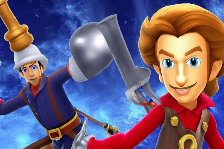 Prompt: screenshot of nintendo mii guybrush threepwood in super smash bros, high resolution, hd, 4k