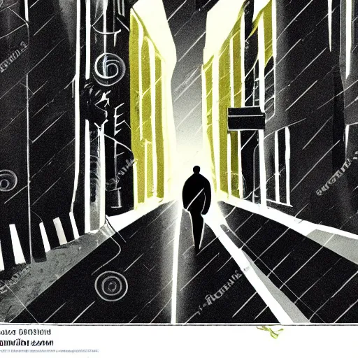 Image similar to a dark city street, streetlight, man walking, german expressionism