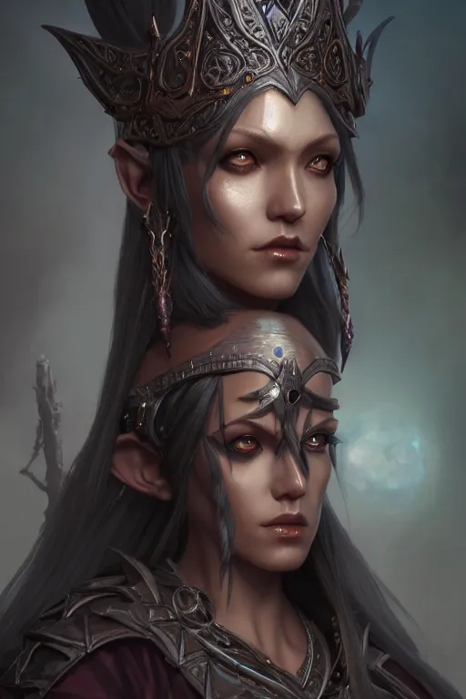 Image similar to dark elf princess, highly detailed, d & d, fantasy, highly detailed, digital painting, trending on artstation, concept art, sharp focus, illustration, global illumination, shaded, art by artgerm and greg rutkowski and fuji choko and viktoria gavrilenko and hoang lap