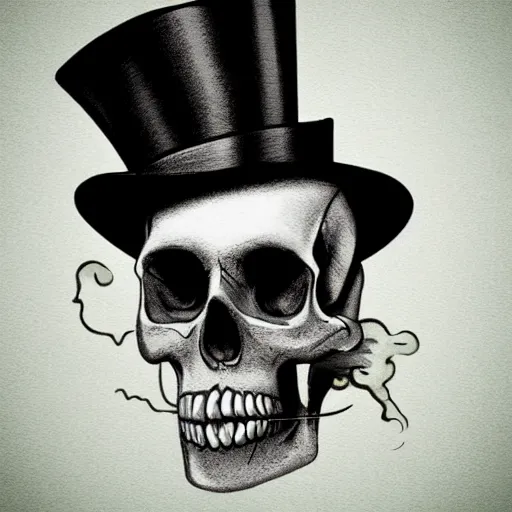 Prompt: Skull, top hat, smoke, smoke coming out of skull, hyperrealistic,