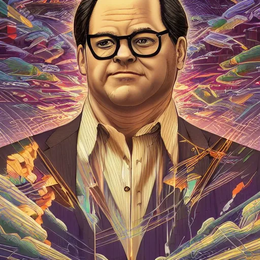 Image similar to the second coming of george costanza, by dan mumford, yusuke murata, makoto shinkai, ross tran, cosmic, heavenly, god rays, intricate detail, cinematic, 8 k, cel shaded, unreal engine, featured on artstation, pixiv