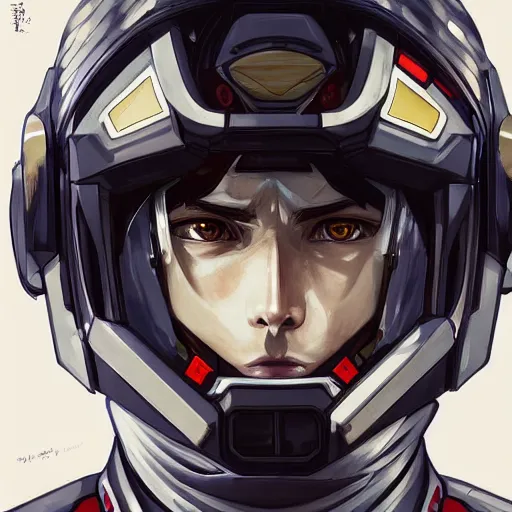 Image similar to symmetry portrait of a handsome 👨🏿🦱 gundam pilot with a high tech helmet, ultra detailed, intricate, anime, dynamic lighting, digital art, digital painting, art station, wlop, sharp focus, illustration, by artgerm, greg rutkowski, alphonse mucha, rossdraws, masterpiece