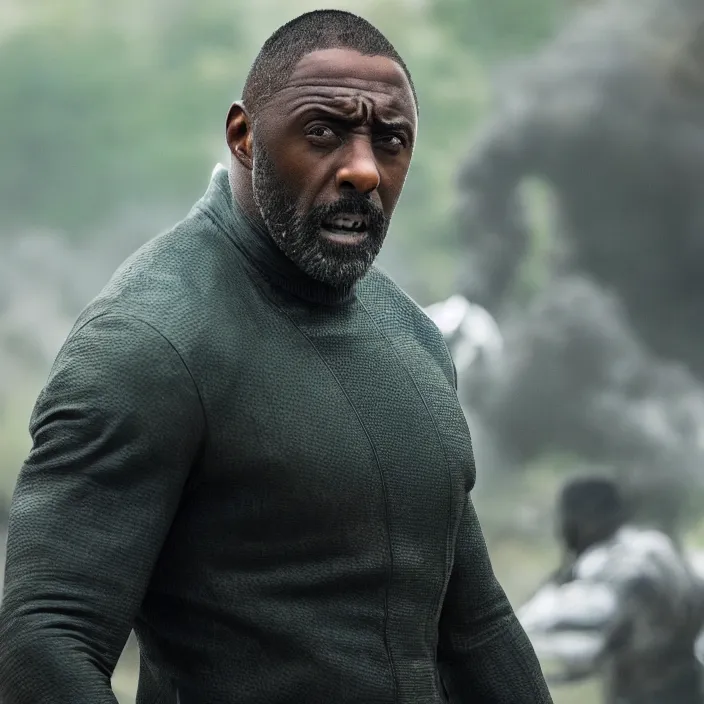 Image similar to film still of Idris Elba as Green Lanturn in new DC film, photorealistic 4k