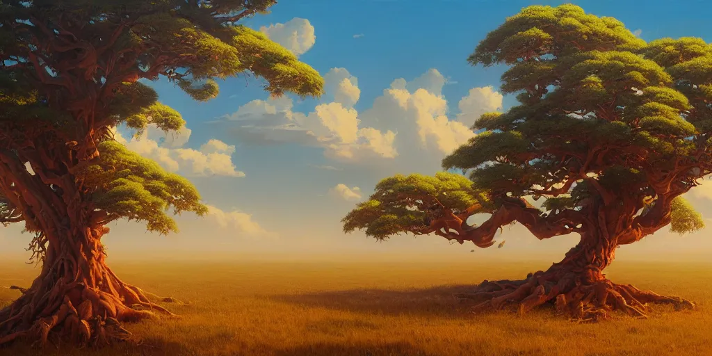 Prompt: highly detailed oil painting of a tree, rhads, Bruce Pennington, Studio Ghibli, tim hildebrandt, digital art, octane render, beautiful composition, trending on artstation, award-winning photograph, masterpiece