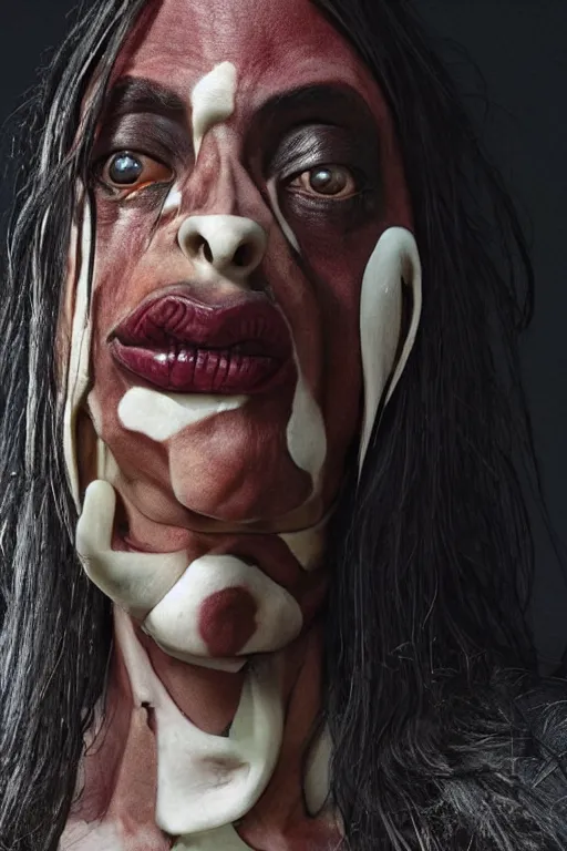 Prompt: rick owens campaign featuring jar jar binks as a female cowgirl, long eyeslashes, huge juicy lips, big seductive eyes, unprocessed colors, # nofilter, realistic vfx simulation