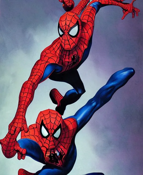 Prompt: an epic, full body shot of spider - man, art by alex ross