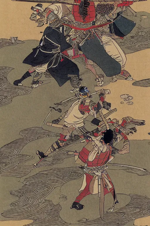 Prompt: a samurai battle by moebius