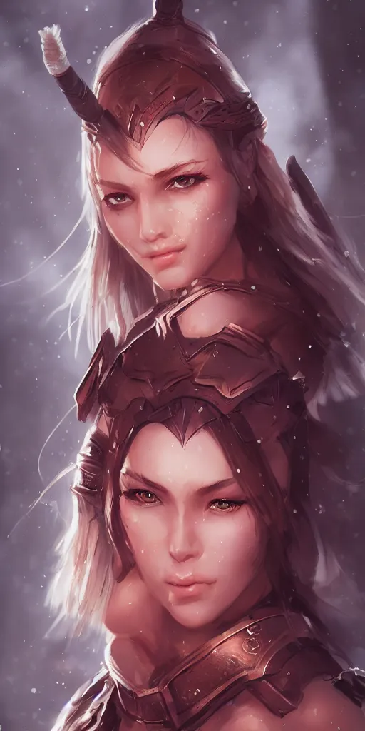 Image similar to head and shoulders focus portrait of a barbarian female high quality focus by wlop and rossdraws