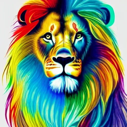 Prompt: luminescent colorful detailed airbrush painting of lion with long flowing mane