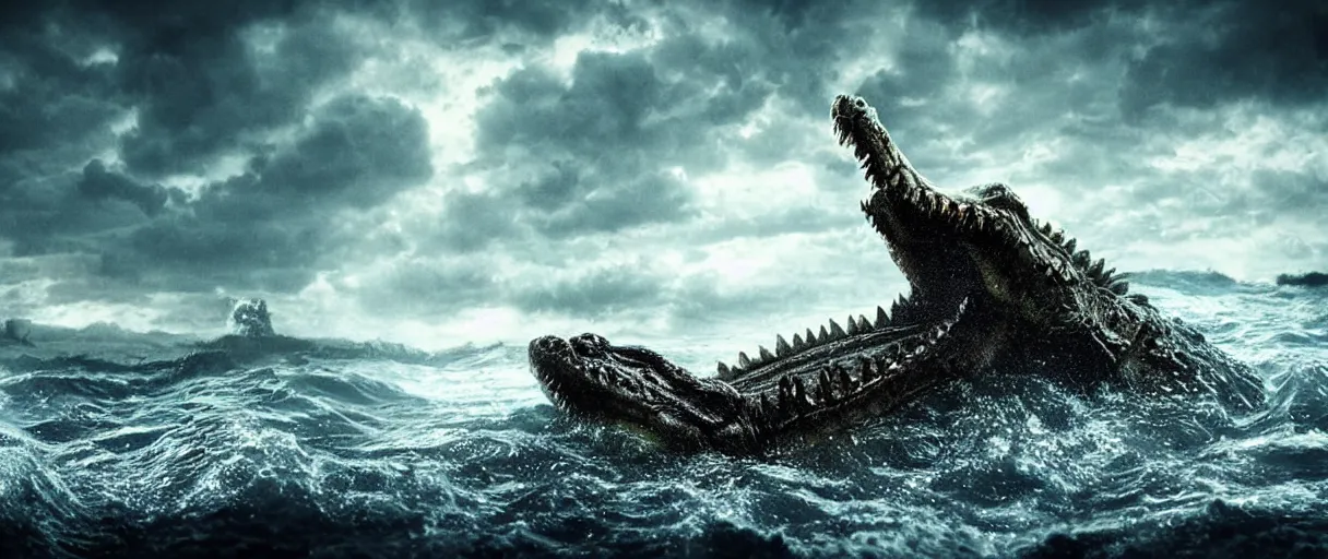 Prompt: ocean monster iron small crocodile dramatic lighting establishing shot extremely high detail foto realistic cinematic lighting post processed