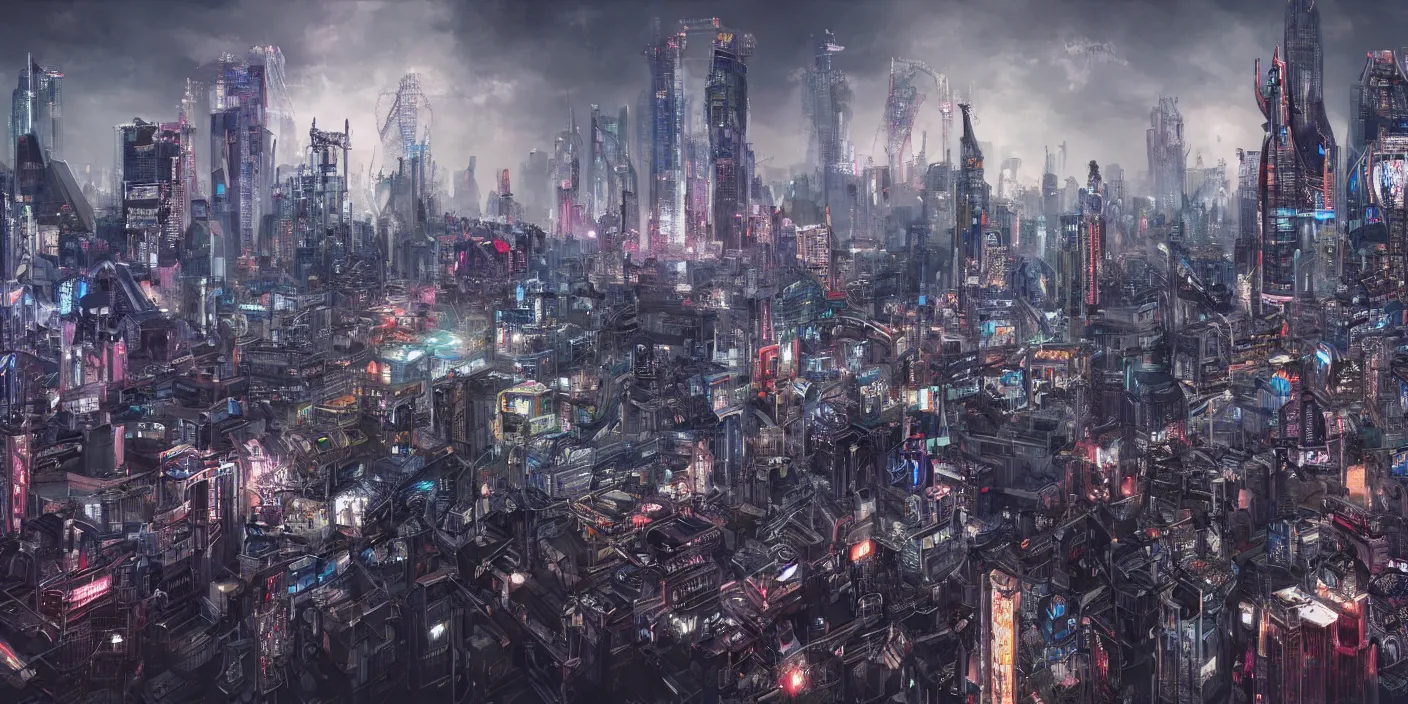 Image similar to london city skyline cyberpunk, hyper detailed, concept art, award winning concept art