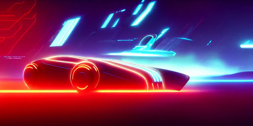 Prompt: a beautiful spaceship in the style of tron legacy, concept art, ominous, darksynth, illuminated lines, outrun, vaporware, misty, dark background, muted colors, by ridley scott and denis villeneuve, dramatic lighting, 8 k