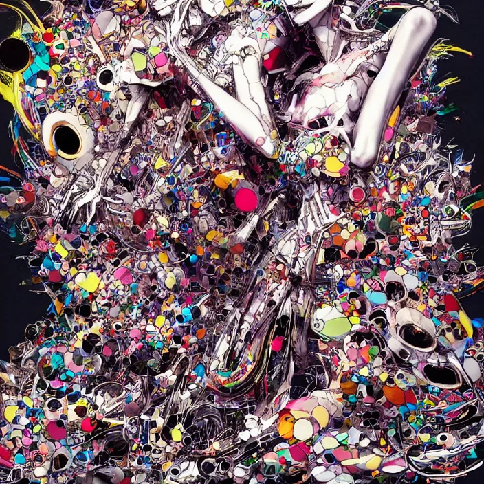 Prompt: skeletal kpop idol, full body, high fashion, futurist, aerodynamic, anatomical, flowing, slick, highly detailed, digital painting, neotenous, concept art, smooth, sharp focus, hd, art by takashi murakami and john berkey and annie leibovitz