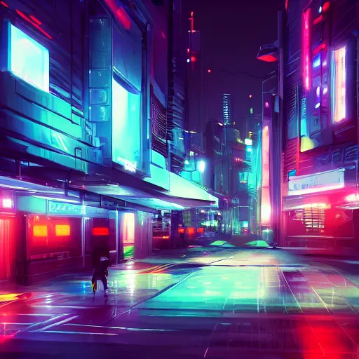 Image similar to digital painting of a city at night, cyberpunk art by Makoto Shinkai, pixiv, color field, anime aesthetic, vivid colors, colorful, trendy on behance hd