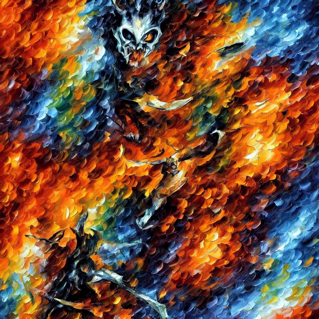 Prompt: a demon from hell in they style of leonid afremov