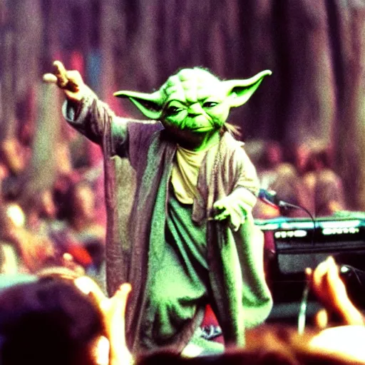 Image similar to yoda performing at woodstock