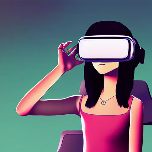 Image similar to ilya kuvshinov illustration of a young female wearing virtual reality headset