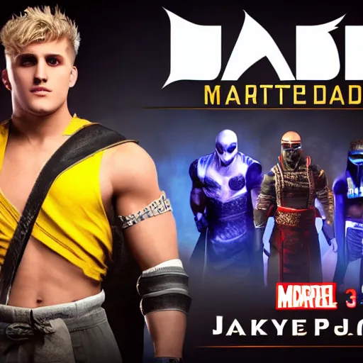 Image similar to jake paul as a mortal kombat dlc, 3 d model, fighting video game, promotional material, render