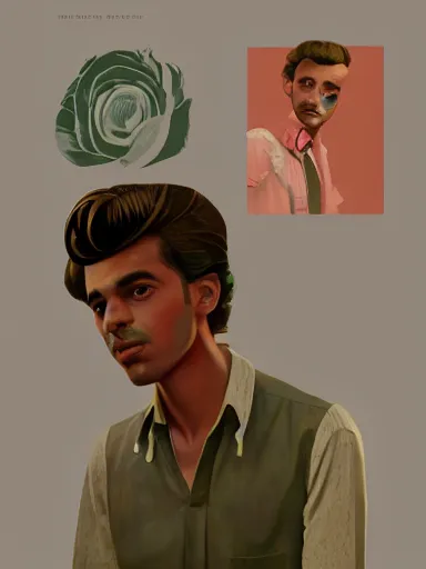 Image similar to artwork by Saul Leiter and Enjolras Delphin and Wes Anderson, of a solo individual portrait of an Indian guy with lilies, dapper, simple illustration, domestic, nostalgic, full of details, Matte painting, trending on artstation and unreal engine