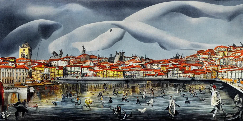 Prompt: futuristic city of Porto Oporto, painting by Dali