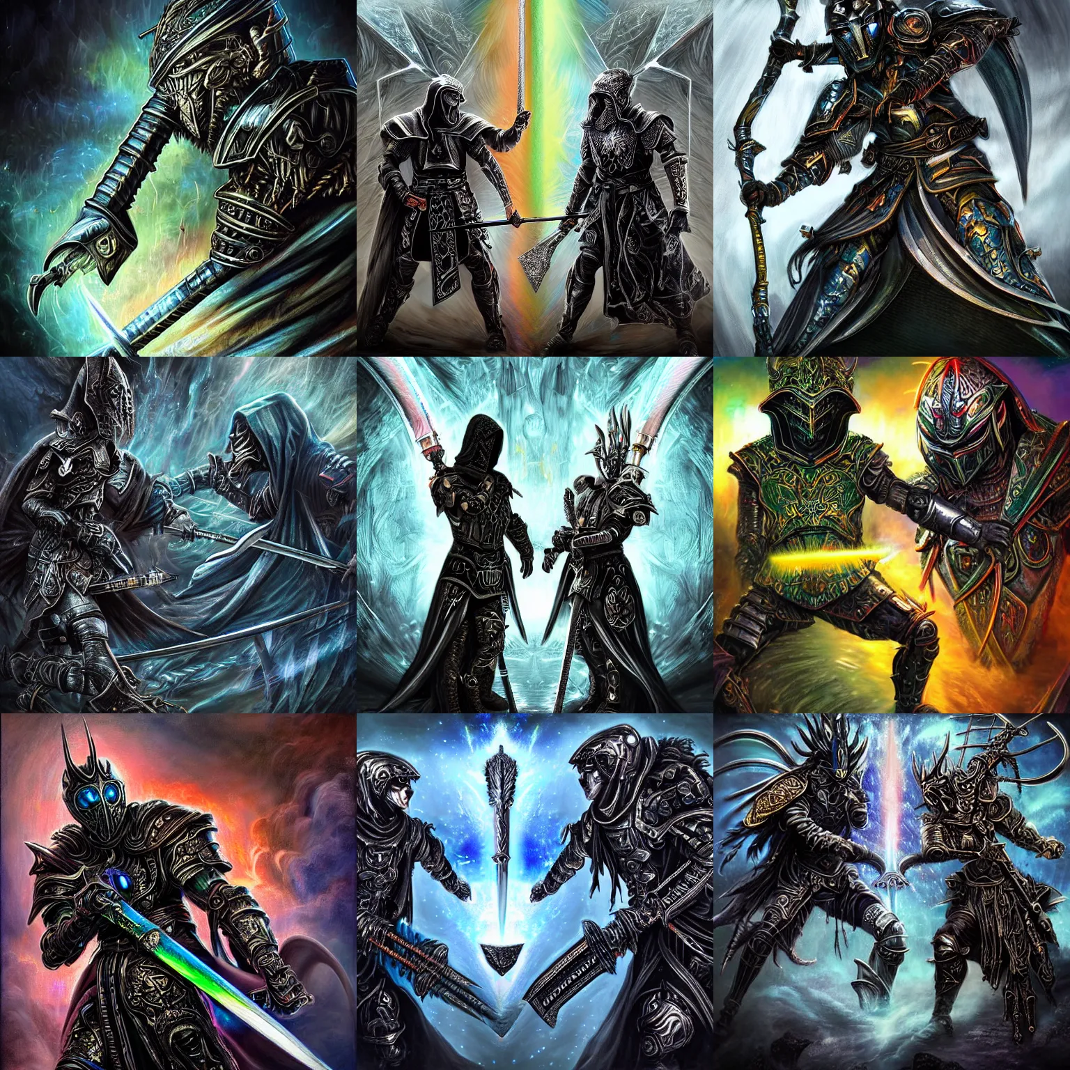 Thunderous sword clash of two powerful opposing stable diffusion