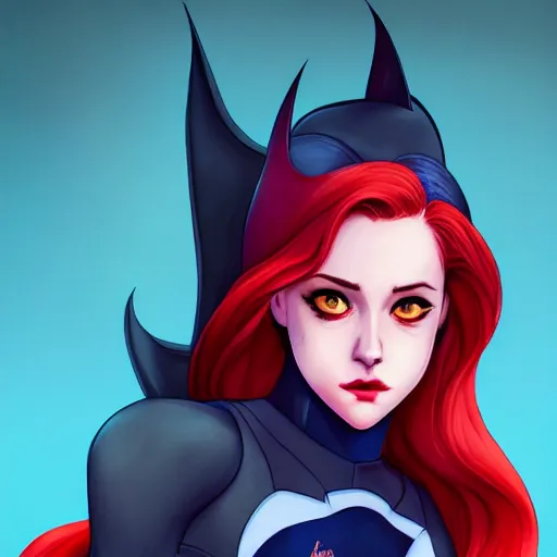 Image similar to a portrait of Lili Reinhart Batgirl red hair, art by lois van baarle and loish and ross tran and rossdraws and sam yang and samdoesarts and artgerm, digital art, highly detailed, intricate, sharp focus, Trending on Artstation HQ, deviantart, unreal engine 5, 4K UHD image