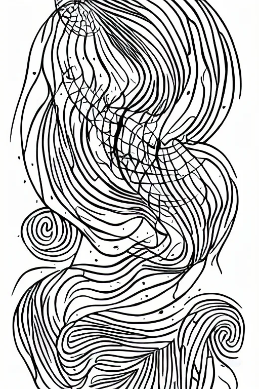 Image similar to a simple tattoo design of minimalist flying birds in spirals, black ink, abstract logo, line art