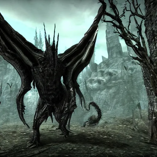 Image similar to a Skyrim mod that adds lovecraftian monsters to the game