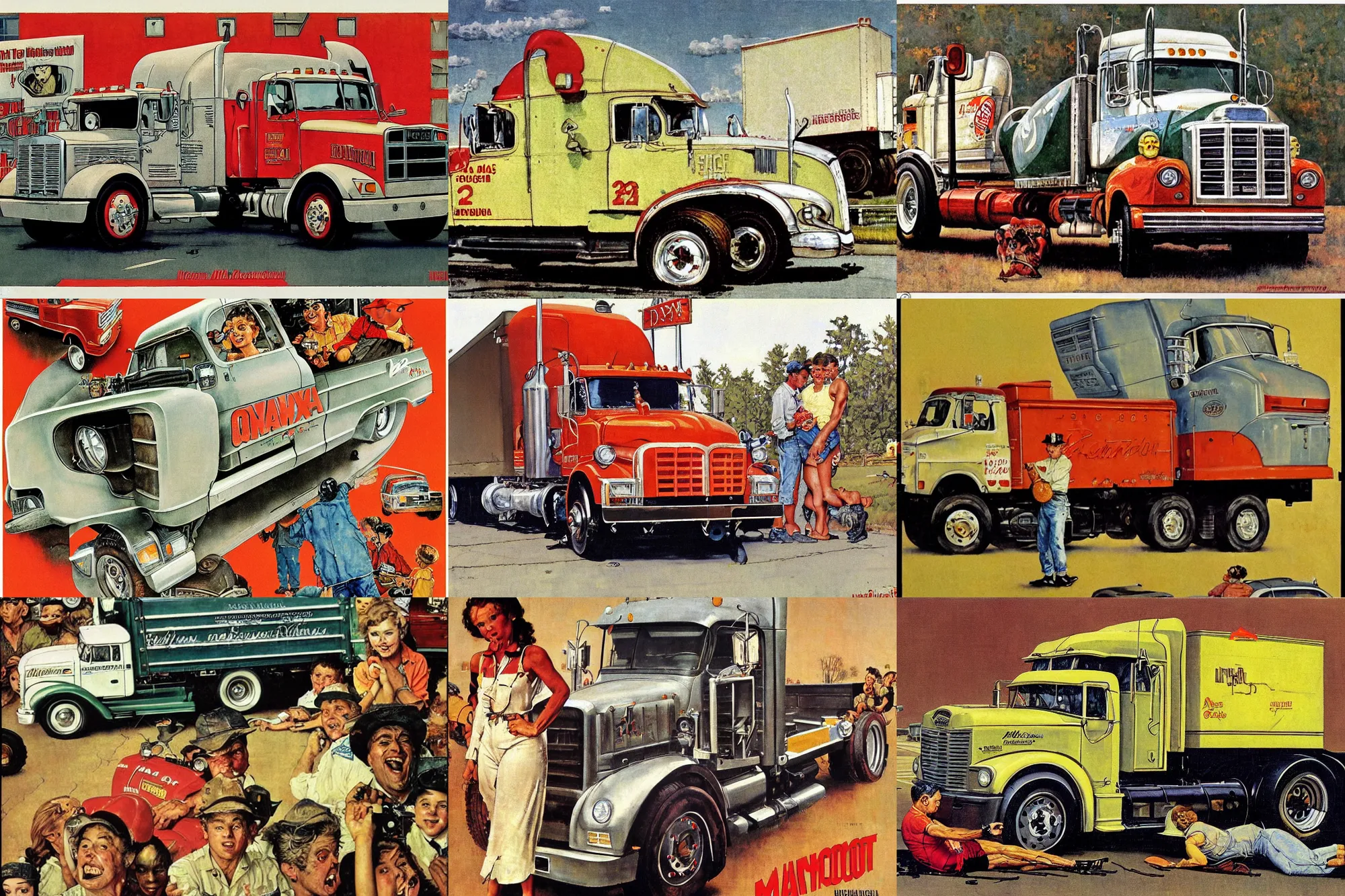 Prompt: truck maximum overdrive painted by norman rockwell