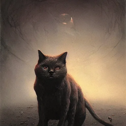 Prompt: cat in Bloodborne Style by zdzisław beksiński
