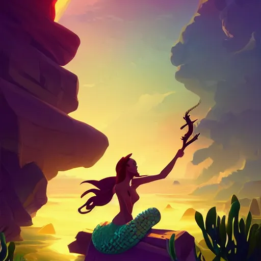 Image similar to painting mermaid treasure on sea of thieves game avatar hero smooth face median photoshop filter cutout vector, behance hd by jesper ejsing, by rhads, makoto shinkai and lois van baarle, ilya kuvshinov, rossdraws global illumination