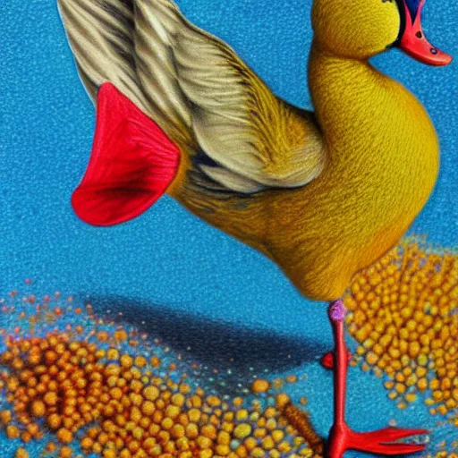 Image similar to Colored pencil art on paper, Circus Duck , highly detailed, artstation, MasterPiece, Award-Winning, Caran d'Ache Luminance