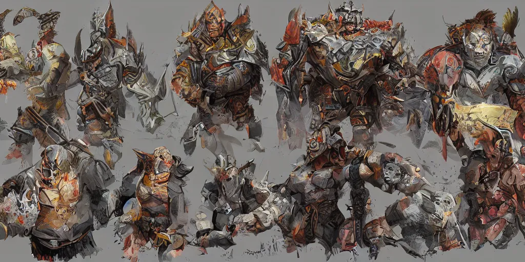 Image similar to different views of orcs, colourful intricate!! concept art by senior character artist, trending on artstation, full body character design