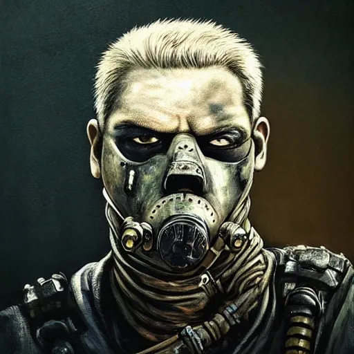 Prompt: portrait of immortan joe from Mad Max Fury Road (2015) by rembrandt