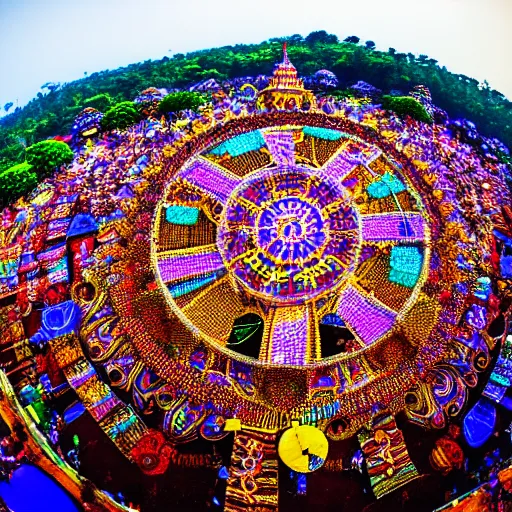 Prompt: a giant goa music festival, millions of people, intricate, highly detailed, centered, zeiss lens, 2 0 mm wideangle, photography