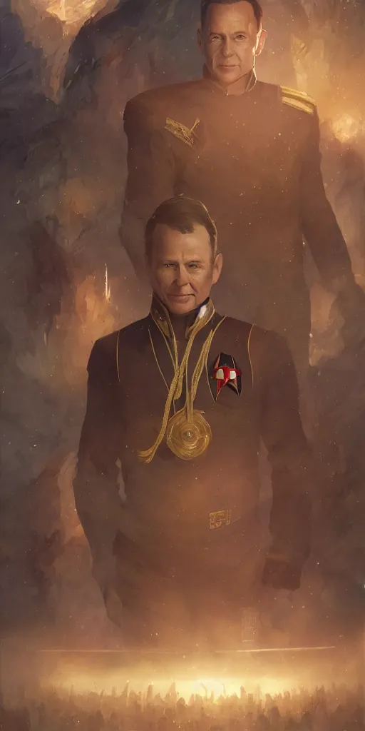 Image similar to portrait of Senator Mark McGowan wearing his starfleet captains uniform, realistic character concept, high fantasy, light atmosphere, golden ratio, cinematic lighting, hyperdetailed, high resolution, insanely detailed and intricate, artstation, Marc Simonetti, Greg Rutkowski