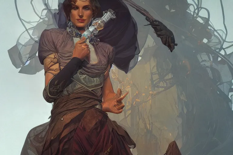 Image similar to combination 1930s ancient mage, highly detailed, digital painting, artstation, concept art, sharp focus, illustration, art by artgerm and greg rutkowski and alphonse mucha