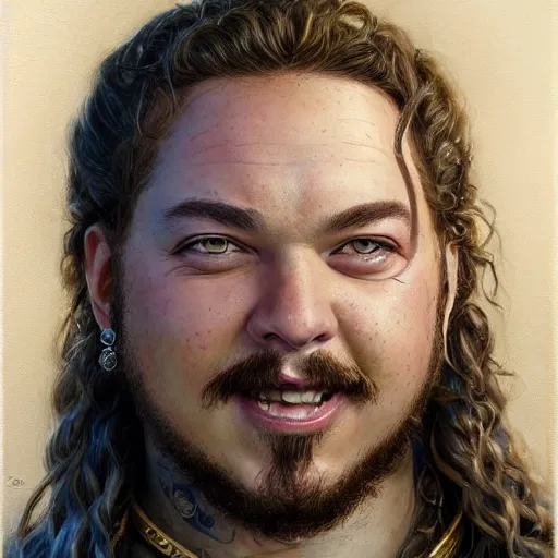 Image similar to Post Malone as a fantasy D&D character, close-up portrait art by Donato Giancola and James Gurney, digital art, trending on artstation