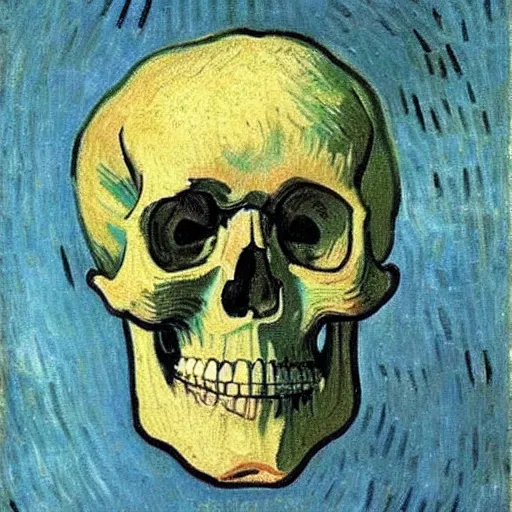 Prompt: Skull of a Skeleton by vincent van gogh