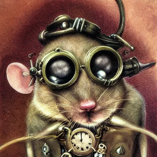 Prompt: a rat with steampunk googles, by Brian Froud