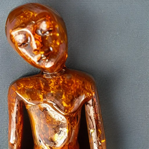 Prompt: detailed human figurine carved in amber